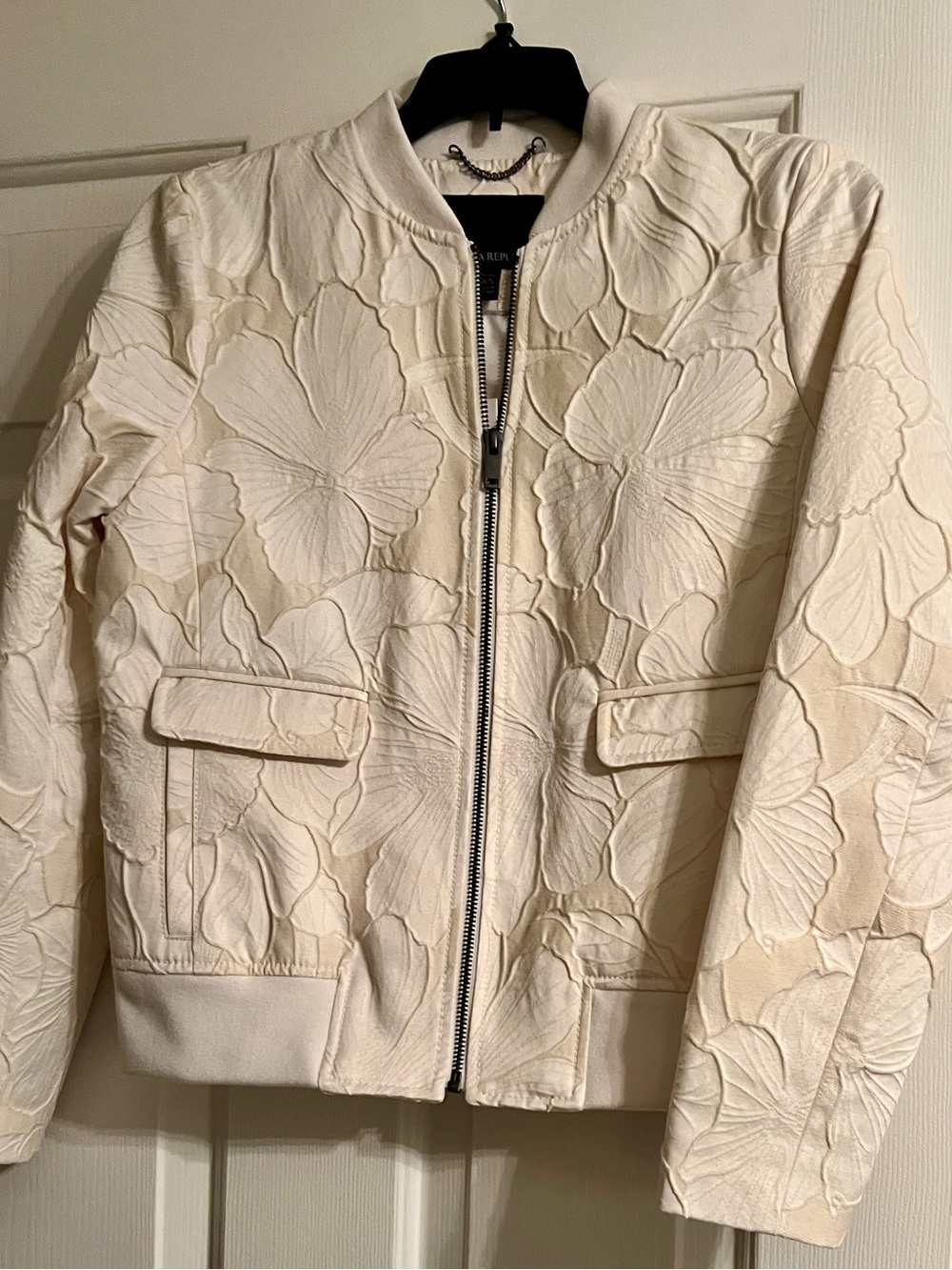 Banana Republic Cream Textured Floral Bomber Jacket